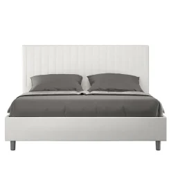 Ityhome Lit Sunny en simili cuir blanc avec sommier tapissé 160x200