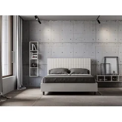 Ityhome Lit Sunny en simili cuir blanc avec sommier tapissé 160x200
