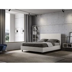 Ityhome Lit Sunny en simili cuir blanc avec sommier tapissé 160x200