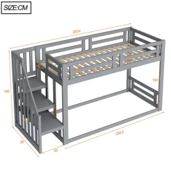 Enfant Okwish Lit Superposé - Lit enfant 90x200 cm avec Toît, Escalier Sécurisé et Structure Solide, Bois Massif et MDF, Couleur Gris