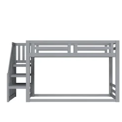 Enfant Okwish Lit Superposé - Lit enfant 90x200 cm avec Toît, Escalier Sécurisé et Structure Solide, Bois Massif et MDF, Couleur Gris