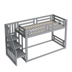 Enfant Okwish Lit Superposé - Lit enfant 90x200 cm avec Toît, Escalier Sécurisé et Structure Solide, Bois Massif et MDF, Couleur Gris