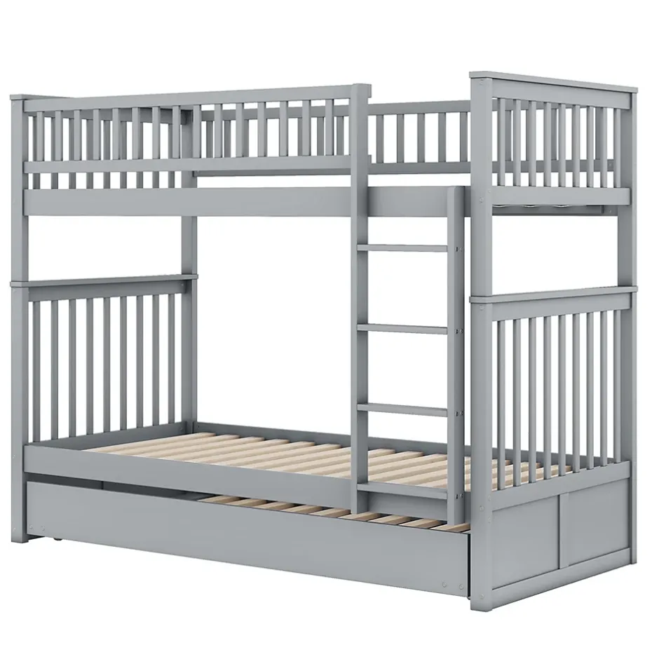 Okwish Lit Superposé 90 x 200 cm - Lit Gigogne avec Escalier - Pin + MDF - Sans Matelas - Gris