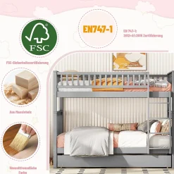 Okwish Lit Superposé 90 x 200 cm - Lit Gigogne avec Escalier - Pin + MDF - Sans Matelas - Gris