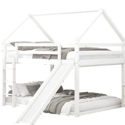 Okwish Lit Superposé 140 x 200 cm - Lit enfant avec Toboggan et Échelle - Pin + MDF - Sans Matelas - Blanc Discount