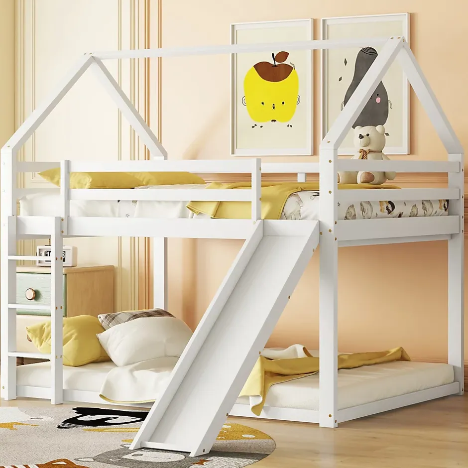 Okwish Lit Superposé 140 x 200 cm - Lit enfant avec Toboggan et Échelle - Pin + MDF - Sans Matelas - Blanc Discount