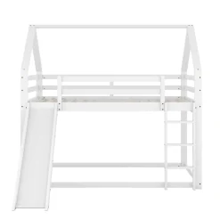 Okwish Lit Superposé 140 x 200 cm - Lit enfant avec Toboggan et Échelle - Pin + MDF - Sans Matelas - Blanc Discount