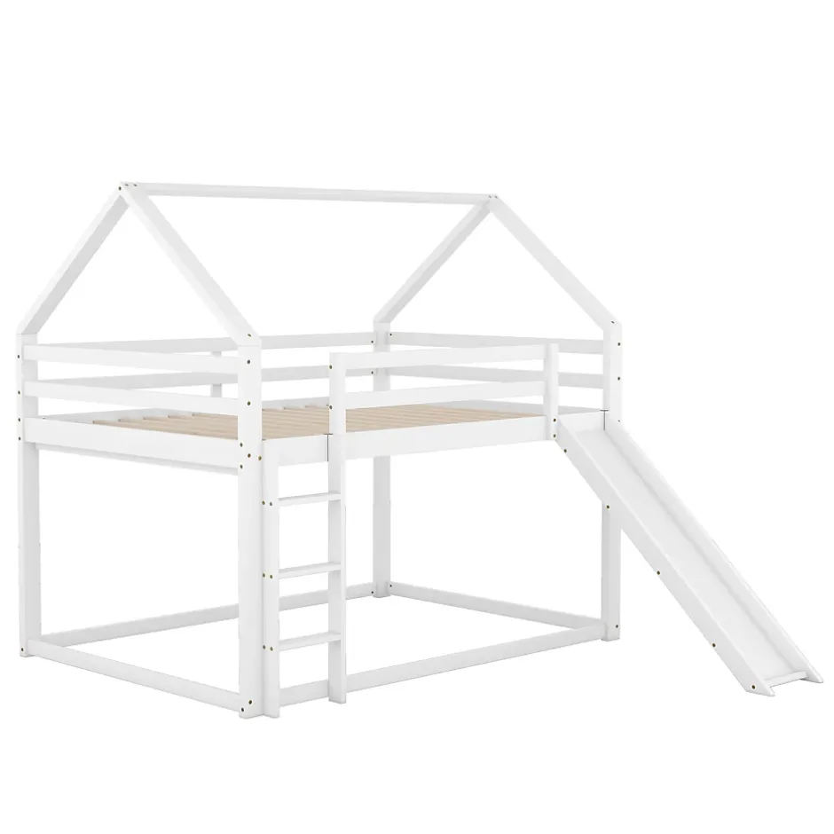 Okwish Lit Superposé 140 x 200 cm - Lit enfant avec Toboggan et Échelle - Pin + MDF - Sans Matelas - Blanc Discount