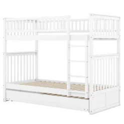 Enfant Okwish Lit Superposé 90 x 200 cm - Lit Gigogne avec Escalier - Pin + MDF - Sans Matelas - Blanc