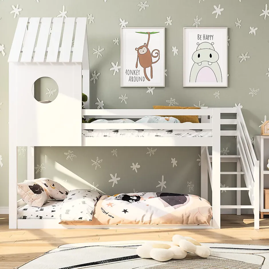 Simple Life Lit superposé, 90 x 200 cm, pour 2 enfants, avec escalier d'angle, lit mezzanine, avec fenêtre Online