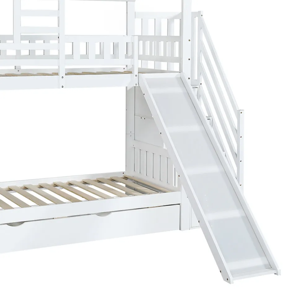 Enfant Fortuna lai Lit superposé avec échelle, toboggan, fenêtres, sécurité, cadre bois, blanc, 90x200cm