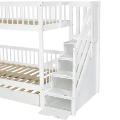 Enfant Fortuna lai Lit superposé avec lit roulant, sécurité, échelle, cadre bois, 90x200,190cm, blanc