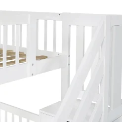 Enfant Fortuna lai Lit superposé avec lit roulant, sécurité, échelle, cadre bois, 90x200,190cm, blanc