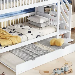 Enfant Fortuna lai Lit superposé avec lit roulant, sécurité, échelle, cadre bois, 90x200,190cm, blanc