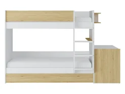 Enfant Vente-unique Lit superposé avec tiroir lit gigogne et 2 bureaux 3 x 90 x 190 cm - Coloris : Blanc et naturel - DOMATI