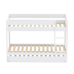 Weber Lit superposé avec tiroir lit - 3 x 90 x 190 cm - Bois Pin massif - Blanc - Sommiers inclus - WALLY Discount