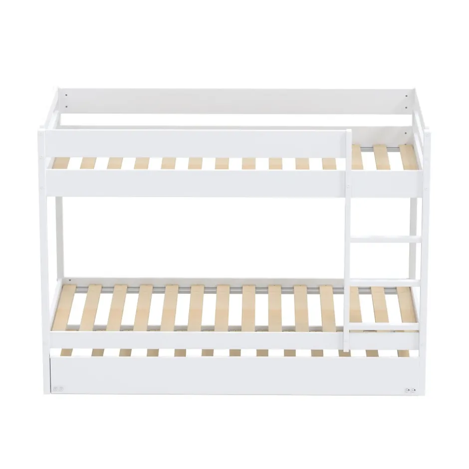 Weber Lit superposé avec tiroir lit - 3 x 90 x 190 cm - Bois Pin massif - Blanc - Sommiers inclus - WALLY Discount
