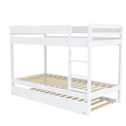 Weber Lit superposé avec tiroir lit - 3 x 90 x 190 cm - Bois Pin massif - Blanc - Sommiers inclus - WALLY Discount