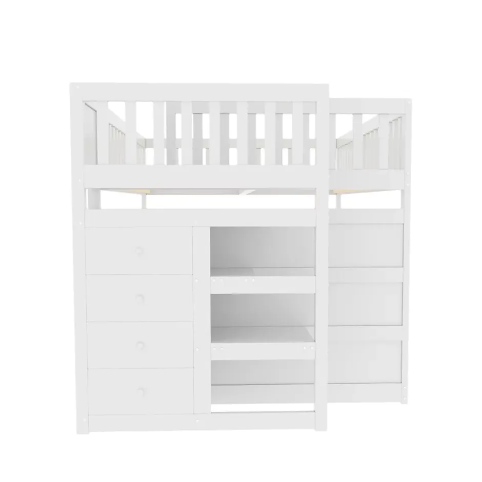 ProximaX Lit superposé bas Lit enfant 140 x 200 cm en bois avec compartiments de rangement ouverts et clôture, blanc Outlet