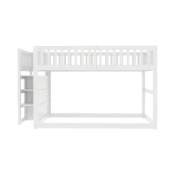 ProximaX Lit superposé bas Lit enfant 140 x 200 cm en bois avec compartiments de rangement ouverts et clôture, blanc Outlet