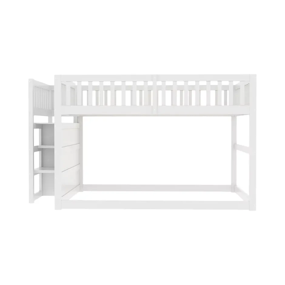 ProximaX Lit superposé bas Lit enfant 140 x 200 cm en bois avec compartiments de rangement ouverts et clôture, blanc Outlet