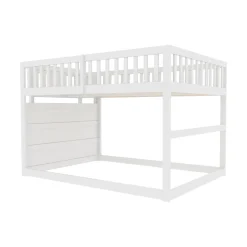 ProximaX Lit superposé bas Lit enfant 140 x 200 cm en bois avec compartiments de rangement ouverts et clôture, blanc Outlet