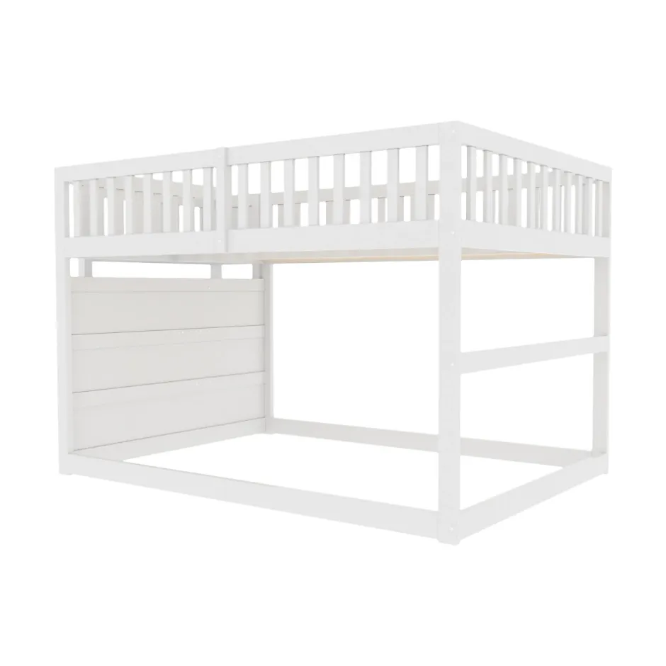 ProximaX Lit superposé bas Lit enfant 140 x 200 cm en bois avec compartiments de rangement ouverts et clôture, blanc Outlet