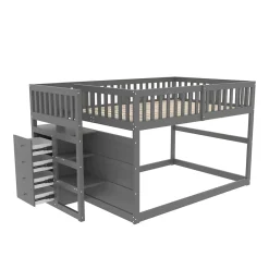 ProximaX Lit superposé bas Lit enfant 140 x 200 cm en bois avec compartiments de rangement ouverts et clôture, gris Sale