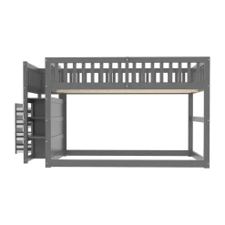 ProximaX Lit superposé bas Lit enfant 140 x 200 cm en bois avec compartiments de rangement ouverts et clôture, gris Sale