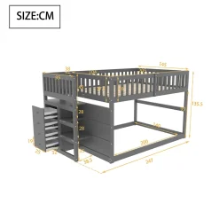 ProximaX Lit superposé bas Lit enfant 140 x 200 cm en bois avec compartiments de rangement ouverts et clôture, gris Sale