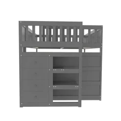 ProximaX Lit superposé bas Lit enfant 140 x 200 cm en bois avec compartiments de rangement ouverts et clôture, gris Sale