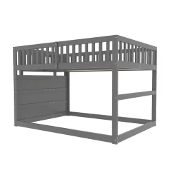 ProximaX Lit superposé bas Lit enfant 140 x 200 cm en bois avec compartiments de rangement ouverts et clôture, gris Sale