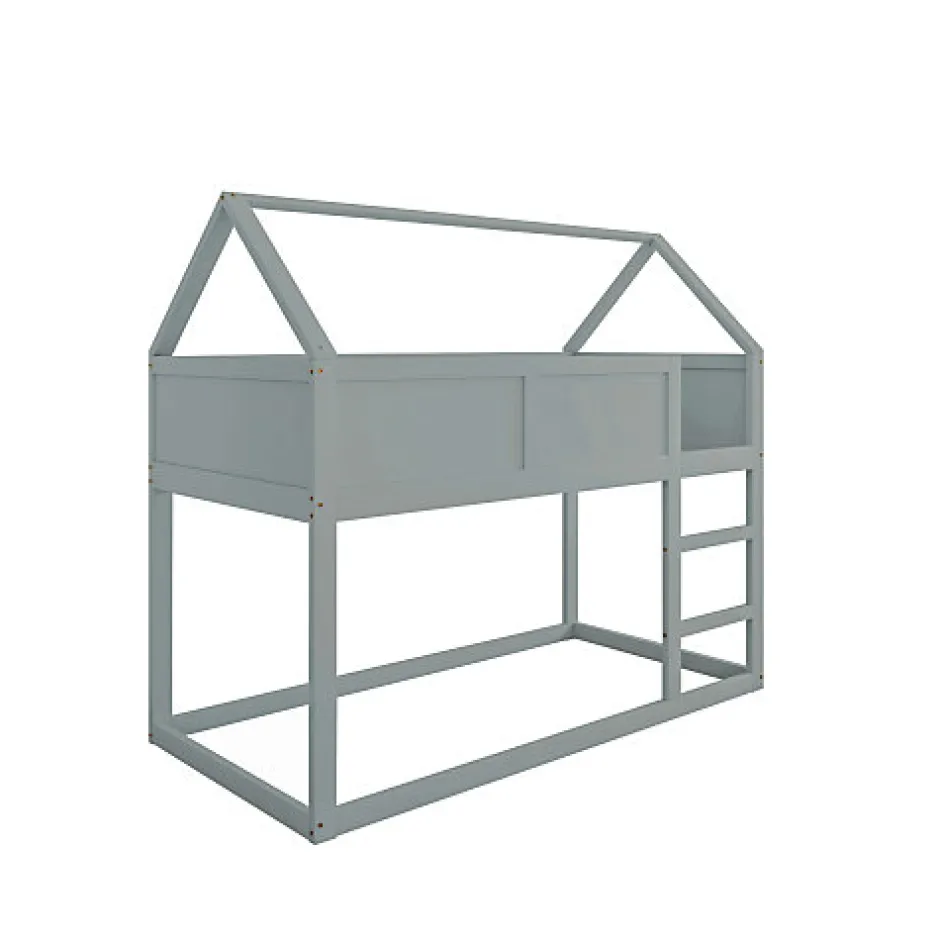 Enfant Aapaas Lit superposé bas 90x200 cm en bois massif avec échelle pour enfant coloris gris