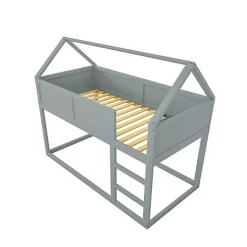Enfant Aapaas Lit superposé bas 90x200 cm en bois massif avec échelle pour enfant coloris gris