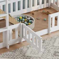 Enfant Redom Lit superposé bois pin LVL escalier droit rambarde porte protection anti-chute espace modulable sous lit blanc 90x200cm