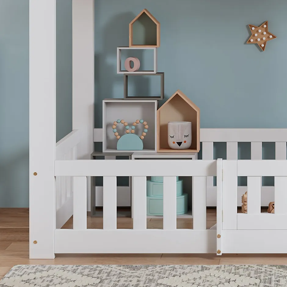 Enfant Redom Lit superposé bois pin LVL escalier droit rambarde porte protection anti-chute espace modulable sous lit blanc 90x200cm