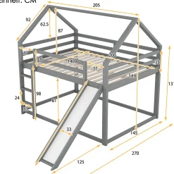 Enfant ProximaX Lit superposé cabane 140x200 cm gris avec toboggan et échelle, design ludique et moderne pour chambre