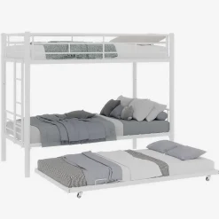 Okwish Lit Superposé Convertible 90x190 cm - Lit Enfant avec Échelle et Garde-Corps Silencieux , Fer - Sans Matelas - Blanc
