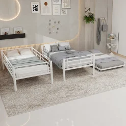 Okwish Lit Superposé Convertible 90x190 cm - Lit Enfant avec Échelle et Garde-Corps Silencieux , Fer - Sans Matelas - Blanc