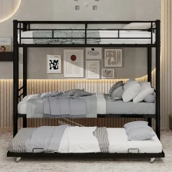 Enfant Okwish Lit Superposé Convertible 90x190 cm - Lit Enfant avec Échelle et Garde-Corps Silencieux , Fer - Sans Matelas - Noir