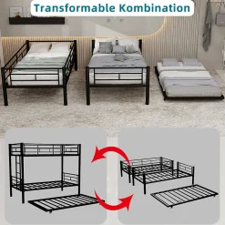 Enfant Okwish Lit Superposé Convertible 90x190 cm - Lit Enfant avec Échelle et Garde-Corps Silencieux , Fer - Sans Matelas - Noir