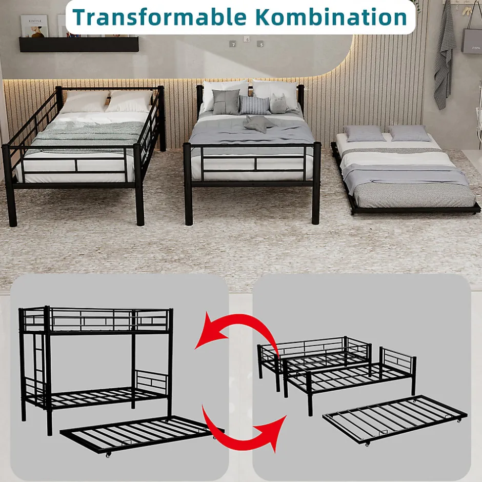 Enfant Okwish Lit Superposé Convertible 90x190 cm - Lit Enfant avec Échelle et Garde-Corps Silencieux , Fer - Sans Matelas - Noir