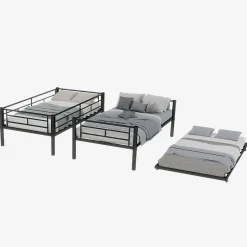Enfant Okwish Lit Superposé Convertible 90x190 cm - Lit Enfant avec Échelle et Garde-Corps Silencieux , Fer - Sans Matelas - Noir