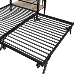 Seyakany Lit superposé en fer 90 x 200 cm et 180 x 200 cm, lit gigogne multifonctionnel, sac en tissu, escaliers de rangement, noir