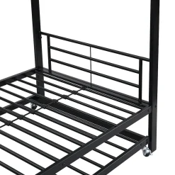 Enfant Simple Life Lit superposé en métal, adapté enfants et ados, avec lit gigogne, 4 barrières, noir, 90x200cm, 90x190cm