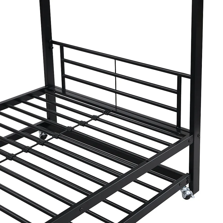 Enfant Simple Life Lit superposé en métal, adapté enfants et ados, avec lit gigogne, 4 barrières, noir, 90x200cm, 90x190cm