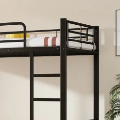 Enfant Simple Life Lit superposé en métal, adapté enfants et ados, avec lit gigogne, 4 barrières, noir, 90x200cm, 90x190cm