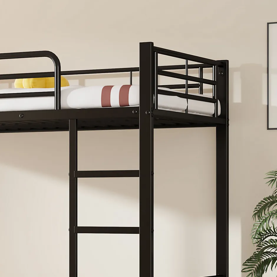 Enfant Simple Life Lit superposé en métal, adapté enfants et ados, avec lit gigogne, 4 barrières, noir, 90x200cm, 90x190cm