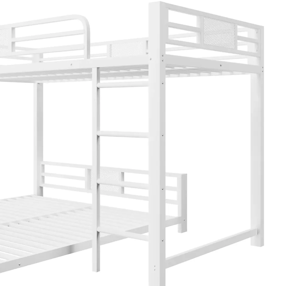 ModernLuxe Lit superposé en métal en forme de L - 90x200cm + 140x200 cm - Barrières de sécurité et échelle - Métal - Blanc (sans matelas) Clearance