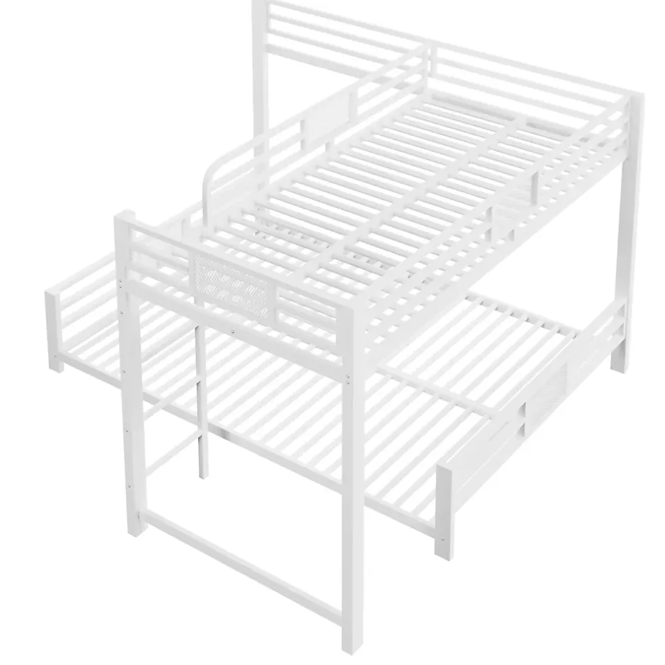 ModernLuxe Lit superposé en métal en forme de L - 90x200cm + 140x200 cm - Barrières de sécurité et échelle - Métal - Blanc (sans matelas) Clearance
